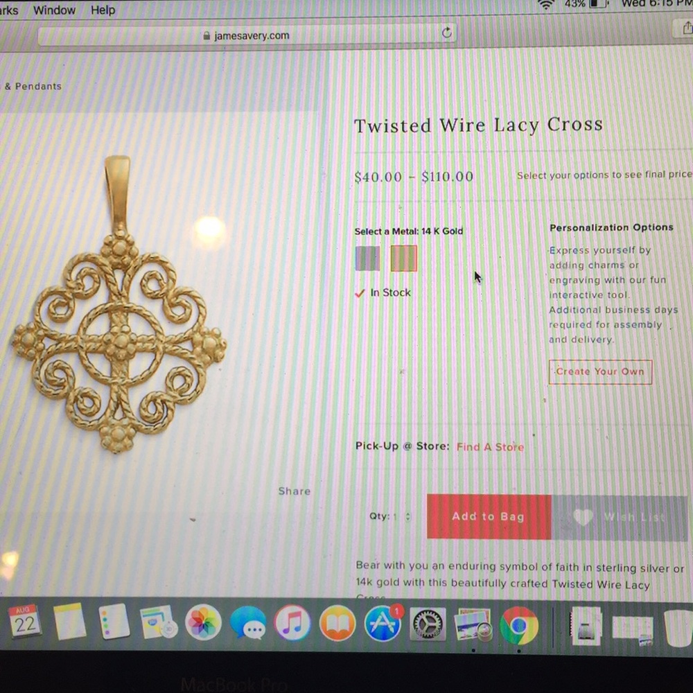 James Avery Gold Charm- Necklace or Bracelet